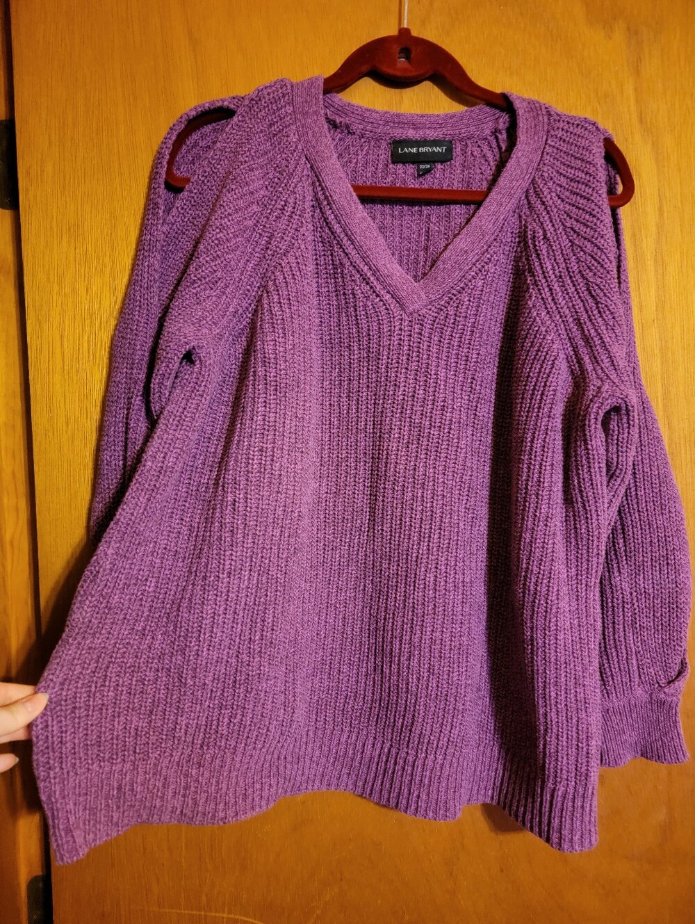Lane Bryant Plum V-Neck Cutout-Shoulder Sweater